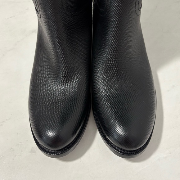 Prada Black Leather Pull On Riding Boots Size 38.5 Designer Preppy Equestrian - Picture 4 of 10